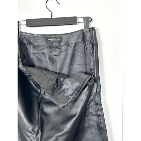 Vintage 90s Lambskin Leather skirt womens 4 black Above Knee preppy croft barrow - Picture 2 of 9